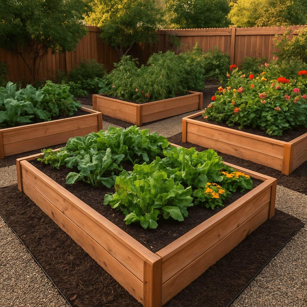 Raised vegetable & flower garden in Leander, TX — finished project using Topsoil & Garden Soil, Compost, Mulch, Pea Gravel